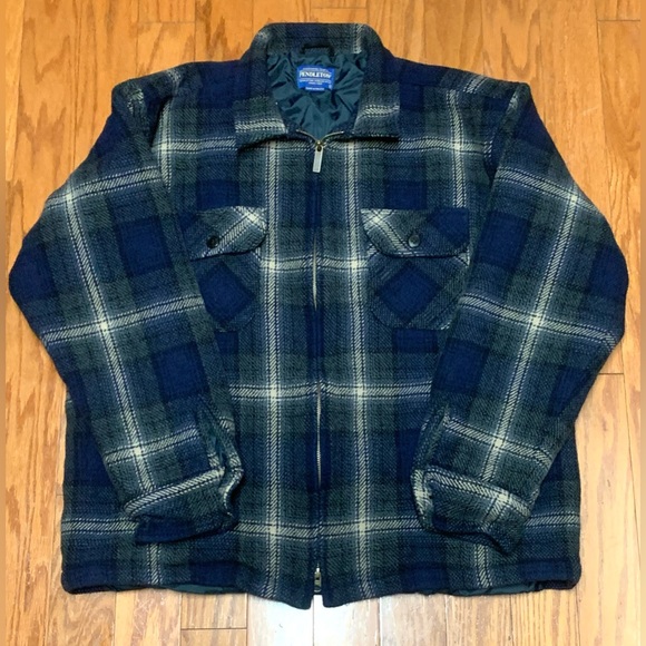 Men's XL Thinsulate Lined Wool Blend PENDLETON Blue Grey Shadow Plaid Jacket - Picture 2 of 16